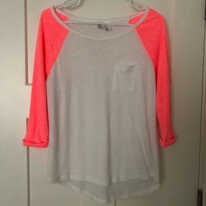 Divided H&M Basic 3/4 Sleeve T-Shirt White & Hot Pink Size Small